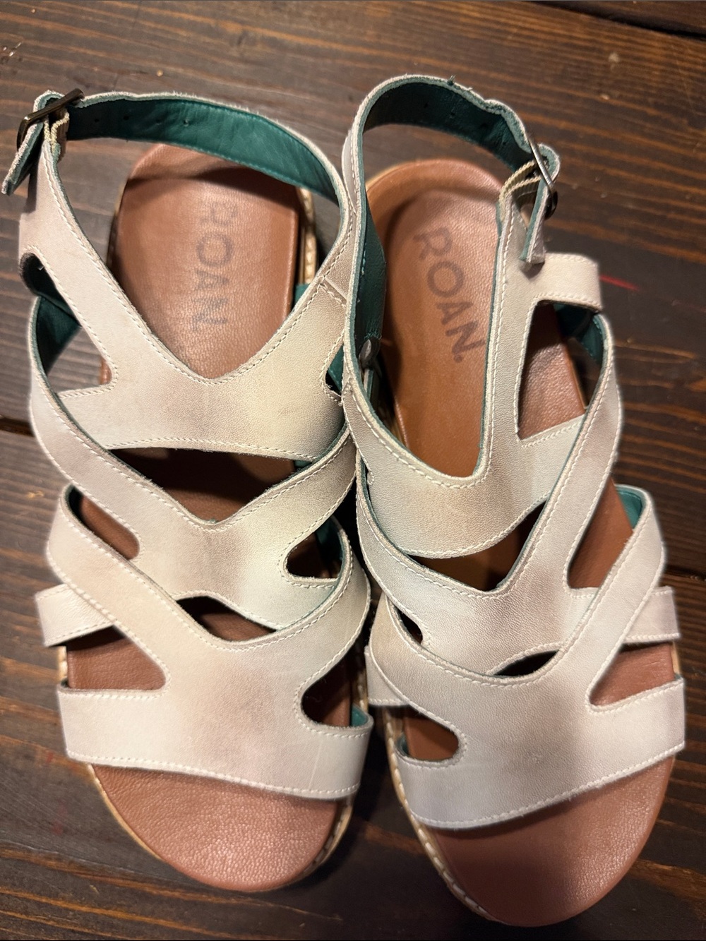 Roan Women's Cream Cutout Leather Ankle-Strap Sandals